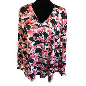 The Limited Plus SZ 2X floral silky feel Blouse Top orange black long sleeve